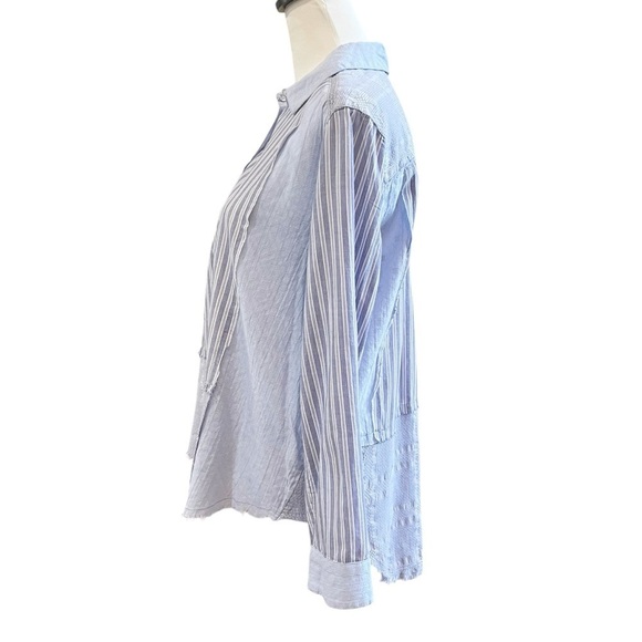 Sundance Top Size XS Blue Patchwork Stripe Long Sleeve Button Down High Low Hem - Picture 5 of 10